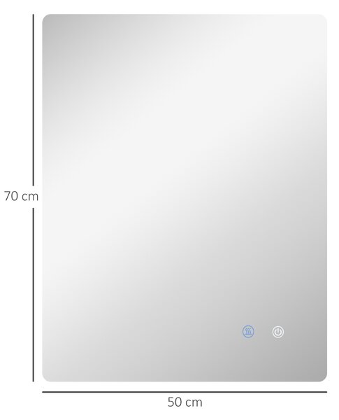 Kleankin Oglindă de Baie cu Lumină LED, 3 Culori, Întrerupătoare Touch și Luminozitate Reglabilă, 70x50x3 cm, Transparent | Aosom Romania