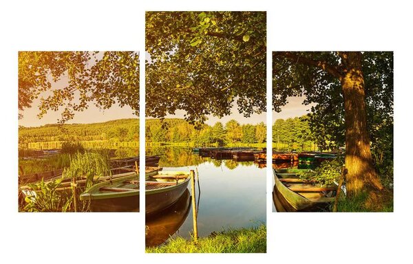 Tablou de vară cu barcă pe lac (90x60 cm)