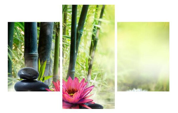 Tablou cu floare de lotus, bambus și lumănâri (90x60 cm)