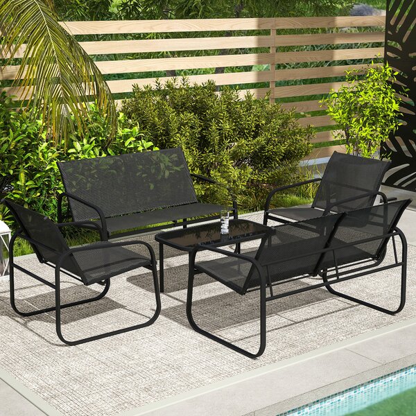 Outsunny Set de Mobilier de Grădină din 5 Piese, cu 2 Canapele, 2 Fotolii și o Măsuță de Cafea, 111x70x75 cm, Negru | Aosom Romania