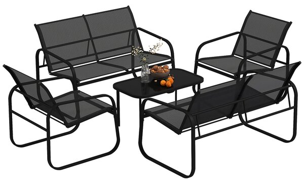 Outsunny Set de Mobilier de Grădină din 5 Piese, cu 2 Canapele, 2 Fotolii și o Măsuță de Cafea, 111x70x75 cm, Negru | Aosom Romania