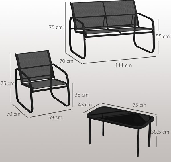 Outsunny Set de Mobilier de Grădină din 5 Piese, cu 2 Canapele, 2 Fotolii și o Măsuță de Cafea, 111x70x75 cm, Negru | Aosom Romania