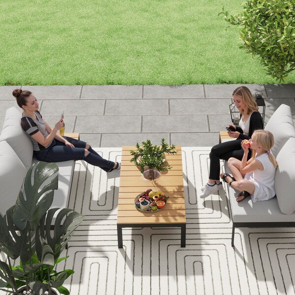 Outsunny Set Mobilier de Grădină din 4 Piese, cu 2 Canapele și 2 Măsuțe de Cafea, 141x64x62 cm, Lemn Natural | Aosom Romania