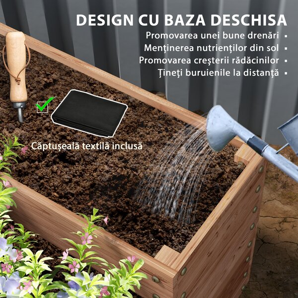 Outsunny Strat Înălțat de Grădină cu 4 Niveluri, Jardinieră de Balcon cu Bază Deschisă și Căptușeală, 113x113x46 cm, Maro | Aosom Romania
