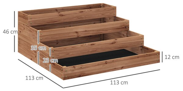 Outsunny Strat Înălțat de Grădină cu 4 Niveluri, Jardinieră de Balcon cu Bază Deschisă și Căptușeală, 113x113x46 cm, Maro | Aosom Romania