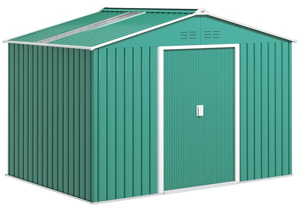 Outsunny Șopron pentru Unelte cu Acoperiș Înclinat și Uși Glisante Duble, 277x195x192 cm, Verde Închis | Aosom Romania