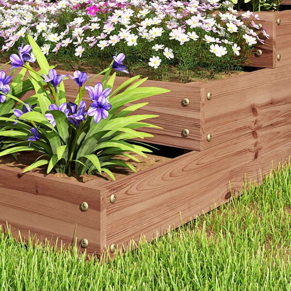 Outsunny Strat Înălțat de Grădină cu 4 Niveluri, Jardinieră de Balcon cu Bază Deschisă și Căptușeală, 113x113x46 cm, Maro | Aosom Romania