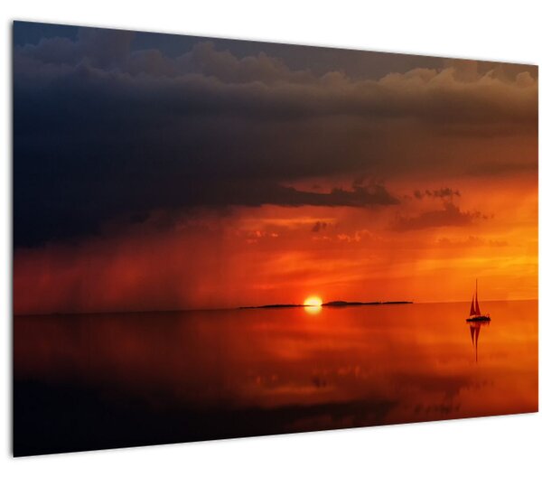 Tabloul apusului de soare cu barca (90x60 cm)