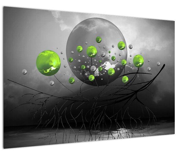 Tabloul cu bile abstracte verzi (90x60 cm)