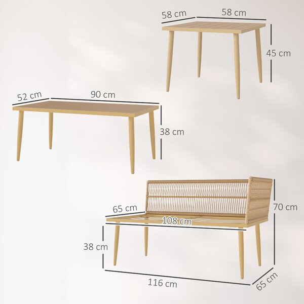Outsunny Set Mobilier de Grădină din 4 Piese cu 2 Canapele și 2 Măsuțe de Cafea, 116x65x70 cm, Alb Crem | Aosom Romania