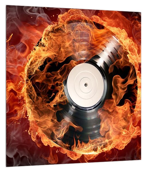 Tablou cu placă de gramofon în foc (30x30 cm)