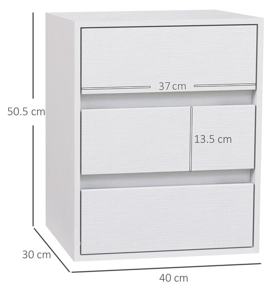HOMCOM Comodă Modernă pentru Dormitor cu 3 Sertare, 40x30x50,5 cm, Alb | Aosom Romania