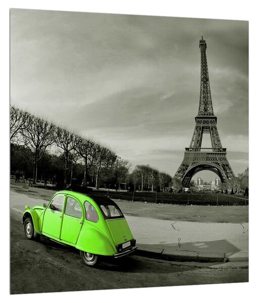 Tablou cu turnul Eiffel și mașina verde (30x30 cm)