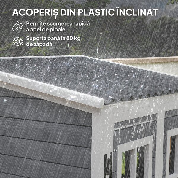 Outsunny Magazie pentru Unelte de Grădină din Lemn de Brad cu 2 Ferestre și Rafturi Reglabile, 91x69x192cm, Gri Deschis | Aosom Romania