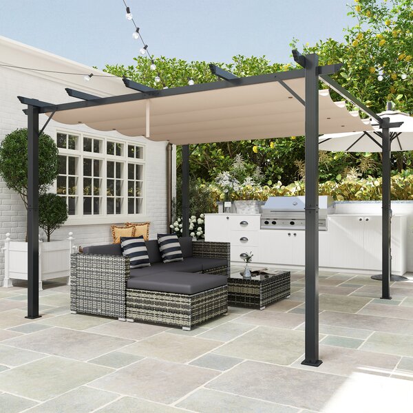 Outsunny Foisor Pergola de Gradina 3x3 m cu Acoperis Retractabil, Pergola din Aluminiu cu Acoperis Retractabil Anti UV, Gri | Aosom Romania