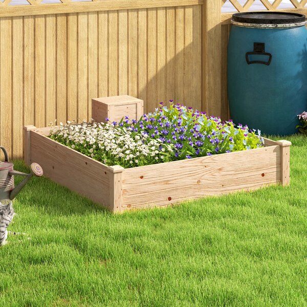 Outsunny Jardinieră de Exterior cu Compostor și Bază Deschisă din Lemn de Brad, 123x123x25,5 cm, Lemn Natural | Aosom Romania