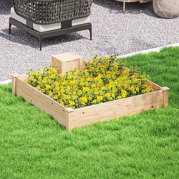 Outsunny Jardinieră de Exterior cu Compostor și Bază Deschisă din Lemn de Brad, 123x123x25,5 cm, Lemn Natural | Aosom Romania