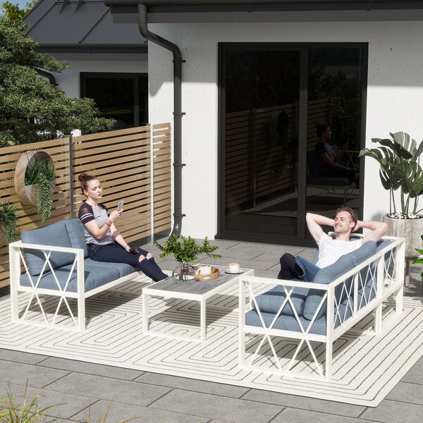 Outsunny Set Mobilier de Grădină din 4 Piese cu 2 Canapele, Fotoliu Reglabil și Măsuță de Cafea, 121x61x62 cm, Gri | Aosom Romania