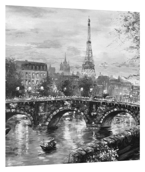 Tablou albnegru cu peisaj și turnul Eiffel (30x30 cm)