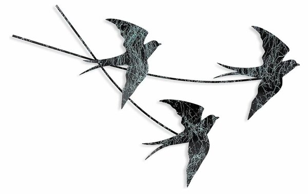 Decoratiune perete 930DYU1223, negru/alb, metal, 70x42 cm