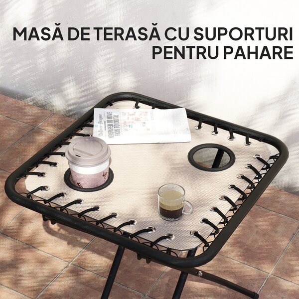 Outsunny Set de 2 Șezlonguri de Grădină cu Gravitație Zero și Măsuță cu Suport pentru Pahare, 47x47x54 cm, Bej | Aosom Romania