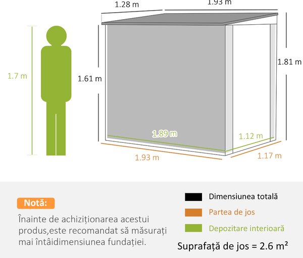 Outsunny Căsuță de Grădină din Oțel cu 2 Prize de Aer și Fereastră Transparentă, 128x193x161/181 cm, Gri Închis | Aosom Romania