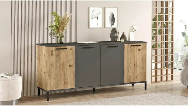 Comoda RL4-AA, gri/stejar, PAL melaminat, 160x40x72 cm