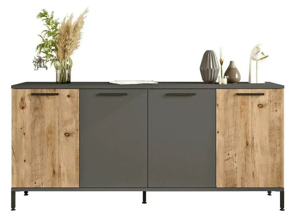 Comoda RL4-AA, gri/stejar, PAL melaminat, 160x40x72 cm