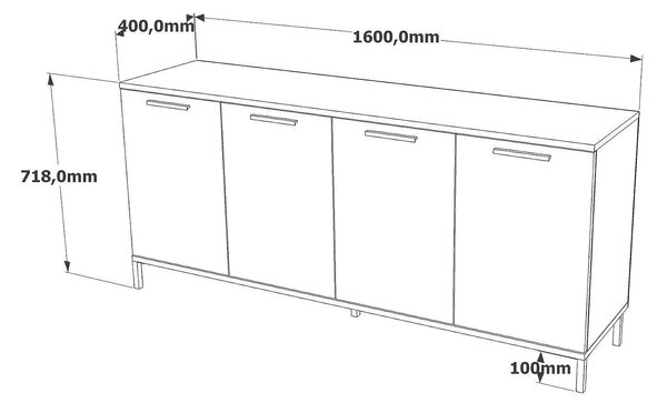 Comoda RL4-AA, gri/stejar, PAL melaminat, 160x40x72 cm