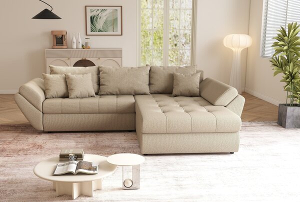 Colțar extensibil dumonde cu ladă de depozitare Loana Enjoy Camel II 270x185 cm
