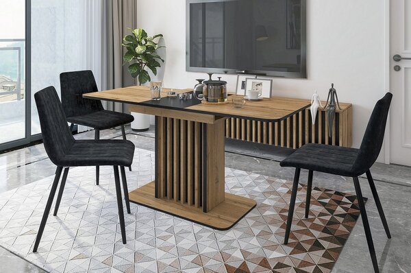 Masa extensibila KENT, stejar artisan/negru, PAL, 130/180x85x76 cm