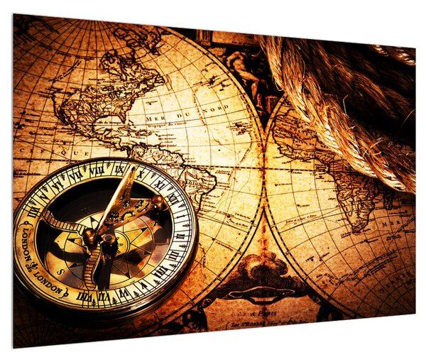 Tablou istoric cu harta lumii (90x60 cm)