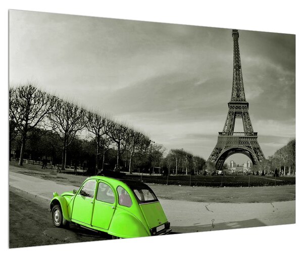 Tablou cu turnul Eiffel și mașina verde (90x60 cm)
