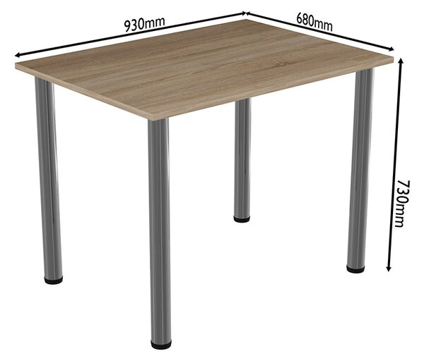 Masa dining / bucatarie, Mobiref, 93 cm x 68 cm x 73 cm, PAL Sonoma 18 mm, picioare crom lucios, reglabile