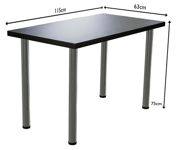 Masa dining / bucatarie, Mobiref, cu blat dublat 36 mm, 115 cm x 63 cm x 75 cm, Picioare crom lucios, reglabile, Negru