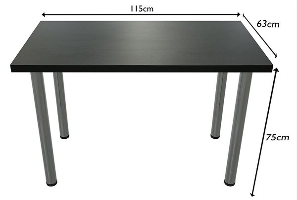 Masa dining / bucatarie, Mobiref, cu blat dublat 36 mm, 115 cm x 63 cm x 75 cm, Picioare crom lucios, reglabile, Negru