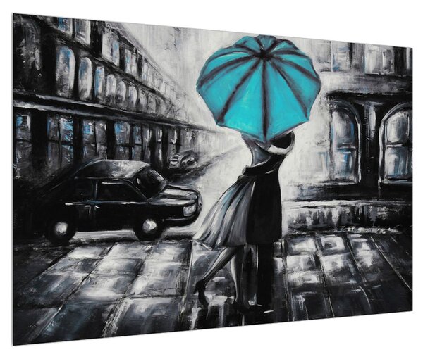 Tablou cu pereche îndrăgostită sub umbrelă (90x60 cm)