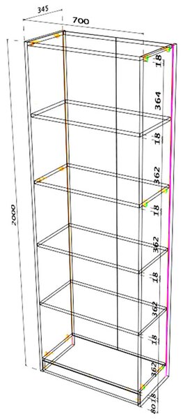 Dulap Biblioraft Mobiref cu 4 Polite pentru Depozitare , 70 x 34,5 x 200 cm, PAL Negru 18 mm