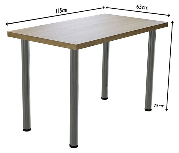 Masa dining / bucatarie, Mobiref, cu blat dublat 36 mm, 115 cm x 63 cm x 75 cm, Sonoma, picioare crom lucios, reglabile