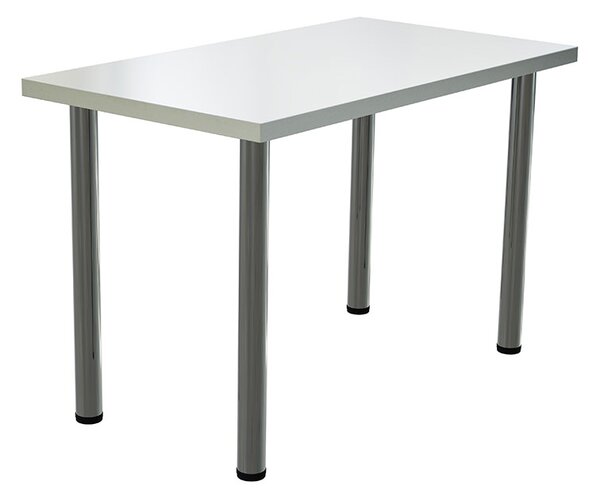 Masa dining / bucatarie, Mobiref, cu blat dublat 36 mm, 115 cm x 63 cm x 75 cm, Picioare crom lucios, reglabile, Alb