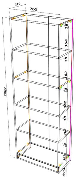 Dulap Biblioraft Mobiref cu 4 Polite pentru Depozitare , 70 x 34,5 x 200 cm, PAL Sonoma 18 mm
