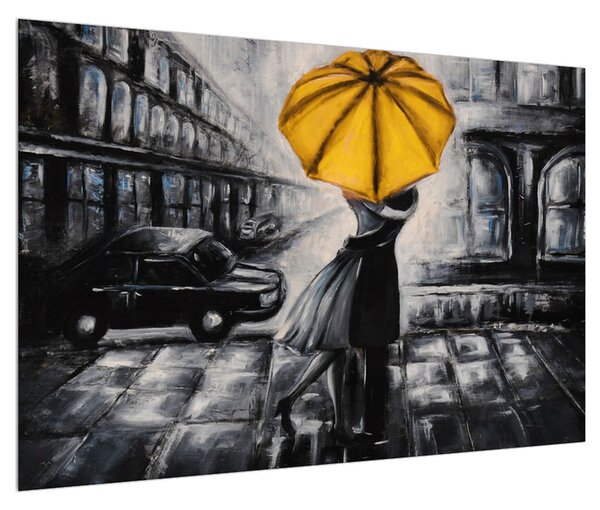 Tablou cu preche îndrăgostită sub umbrelă (90x60 cm)