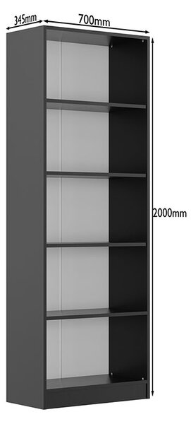 Dulap Biblioraft Mobiref cu 4 Polite pentru Depozitare , 70 x 34,5 x 200 cm, PAL Negru 18 mm
