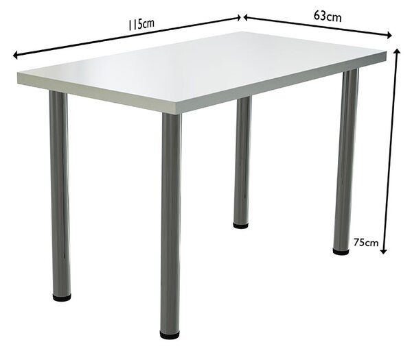 Masa dining / bucatarie, Mobiref, cu blat dublat 36 mm, 115 cm x 63 cm x 75 cm, Picioare crom lucios, reglabile, Alb