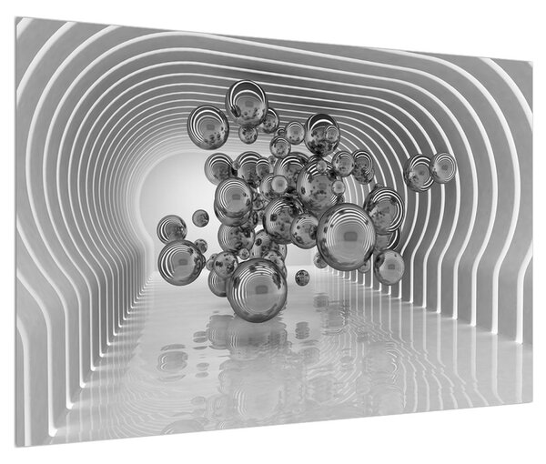 Tablou abstract albnegru -buline (90x60 cm)
