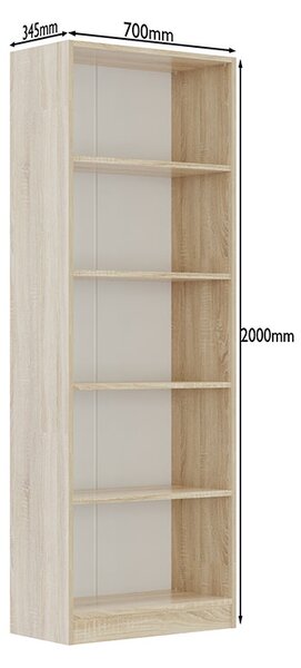 Dulap Biblioraft Mobiref cu 4 Polite pentru Depozitare , 70 x 34,5 x 200 cm, PAL Sonoma 18 mm