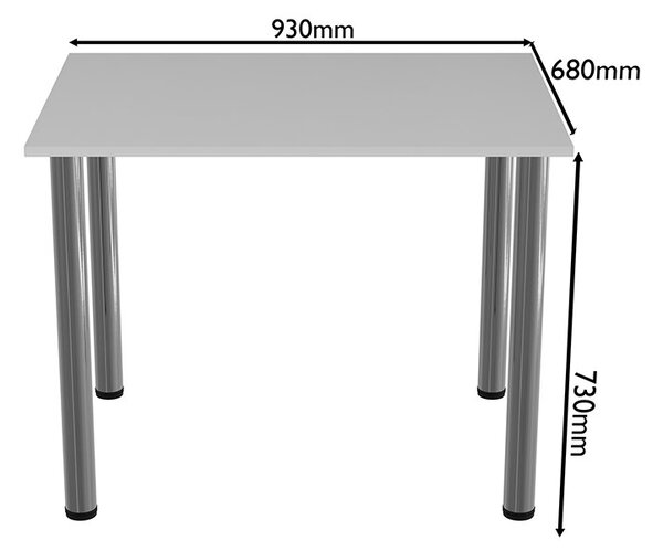 Masa dining / bucatarie, Mobiref, 93 cm x 68 cm x 73 cm, PAL Alb 18 mm, picioare crom lucios, reglabile