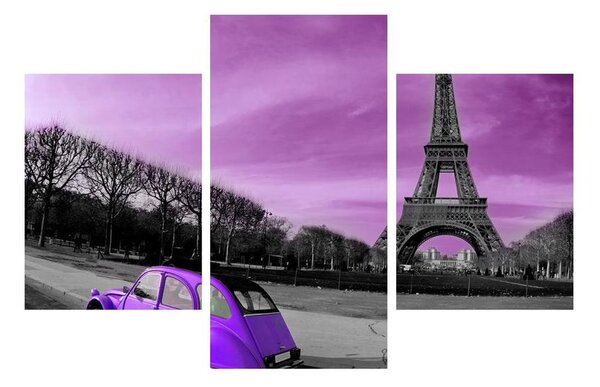 Tablou cu turnul Eiffel și mașină violet (90x60 cm)