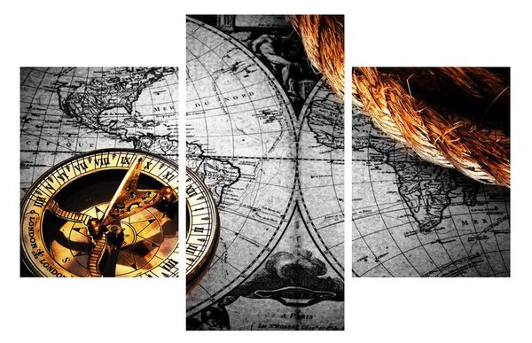Tablou istoric cu harta lumii și compas (90x60 cm)