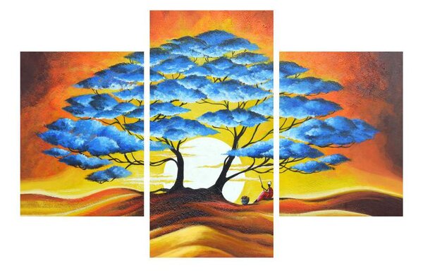 Tablou orintal cu pom albastru și soarele (90x60 cm)